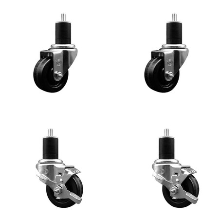 Service Caster 3'' Phenolic Wheel Swivel 1-3/4'' Expand Stem Caster Set 2 Brakes, 4PK SCC-EX20S314-PHS-2-TLB-2-134